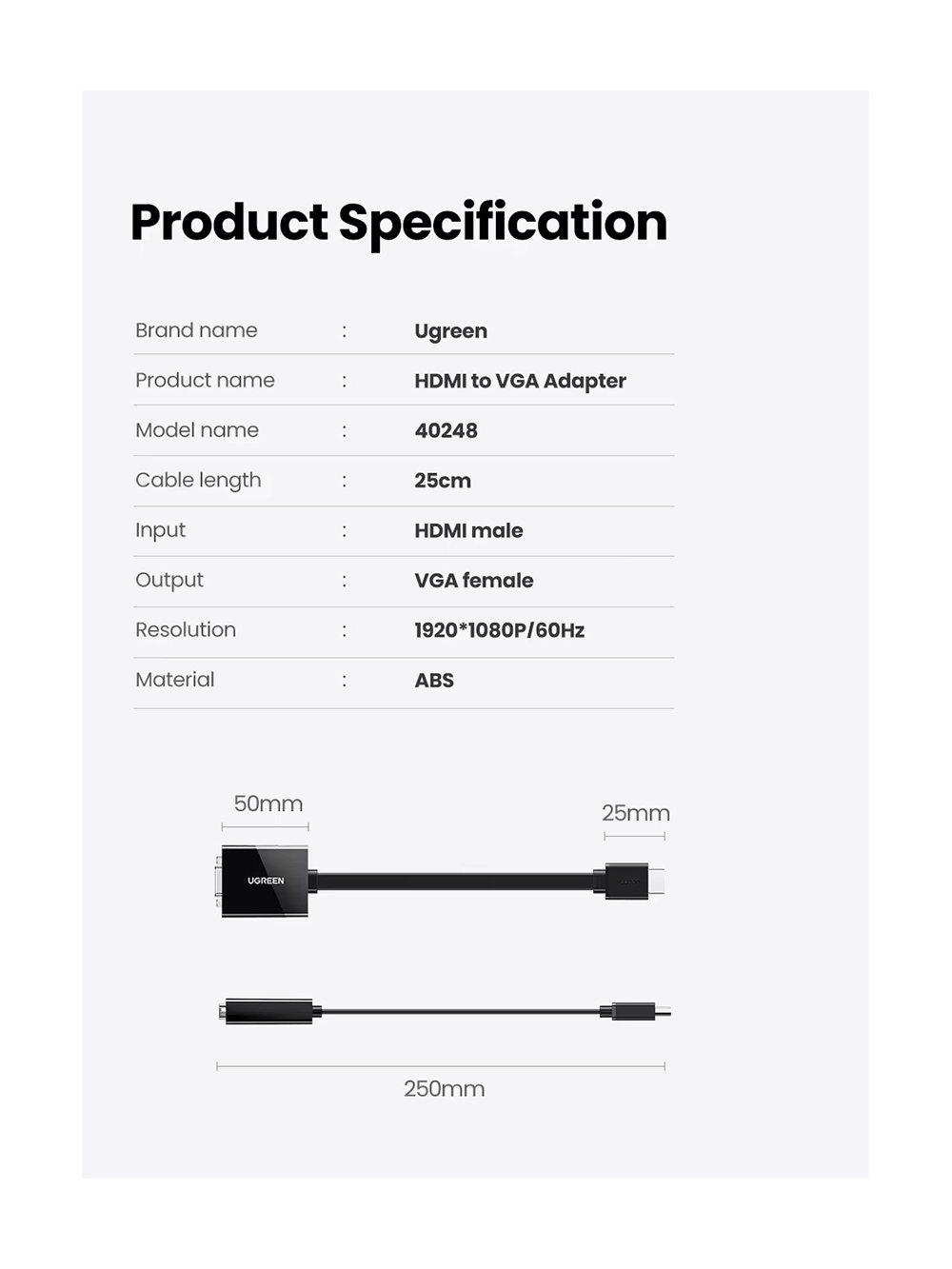Adaptador HDMI a VGA con Audio Ugreen MM103 (40248): Conecta tus Dispositivos Modernos a Pantallas VGA