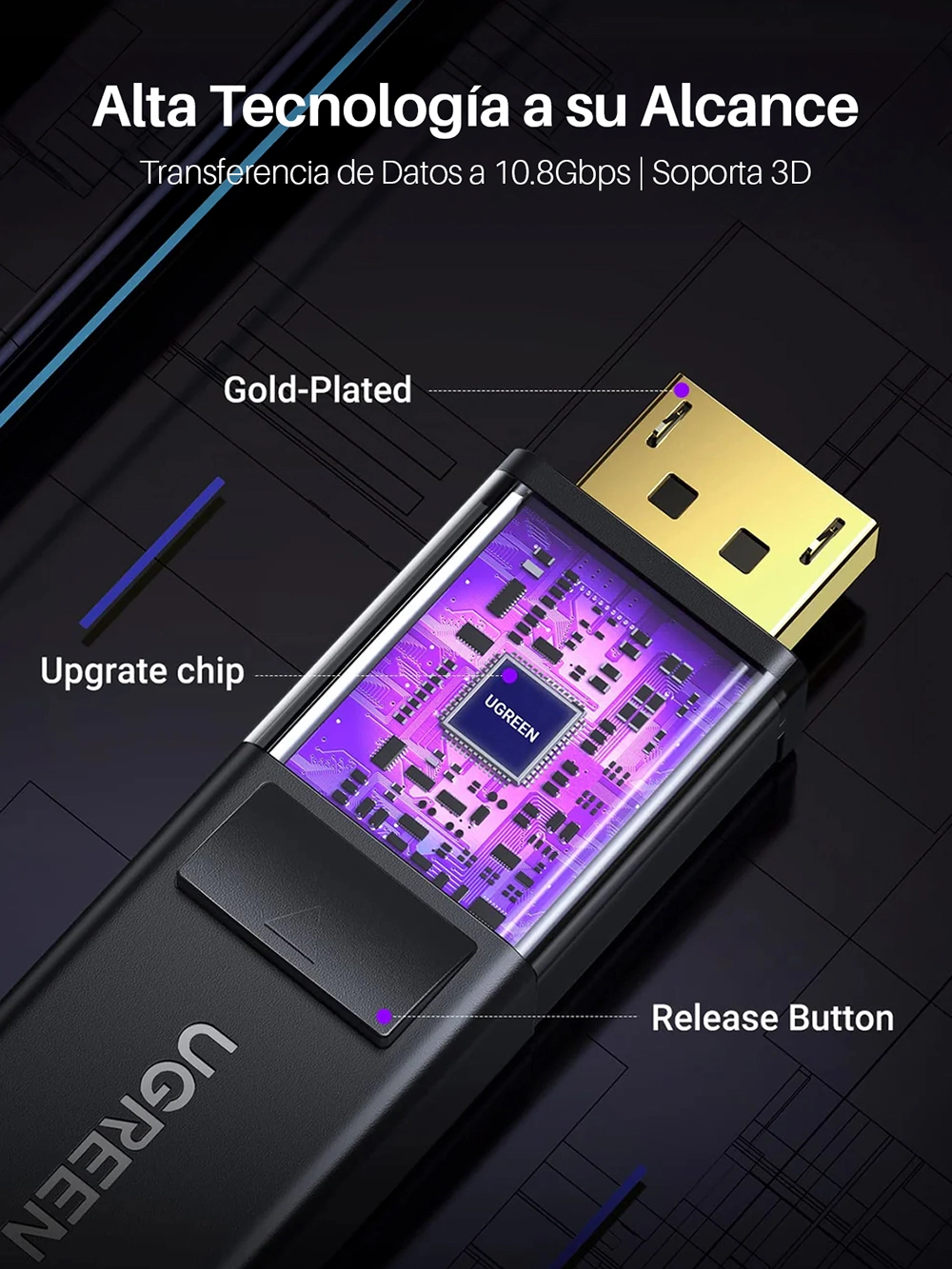 Cable DisplayPort a HDMI 4K 30Hz 2 Metros Ugreen 10202 (DP101): Imagen Nítida y Conexión Confiable