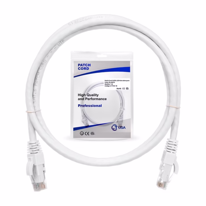 Cable Patch Cord Cat  Metro Blanco LSZH LT USA LT PC B Conexión Gigabit Confiable y Segura