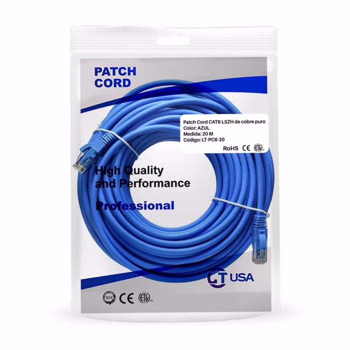 Cable Patch Cord Cat  Metros Azul LSZH LT USA LT PC  Red Gigabit de Largo Alcance y Alta Seguridad