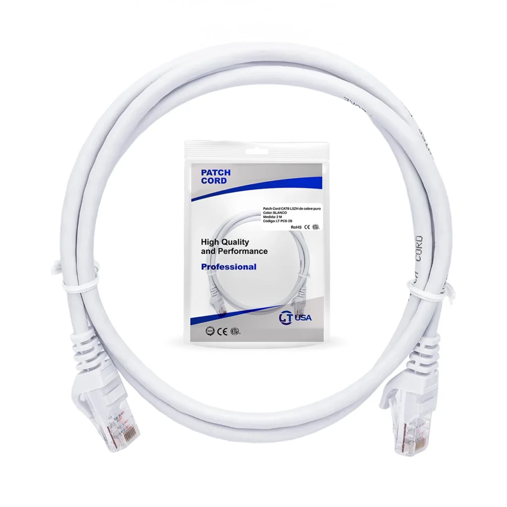 Cable Patch Cord Cat6 2 Metros Blanco LSZH LT USA LT-PC6-2B: Conexión de Red Rápida y Confiable