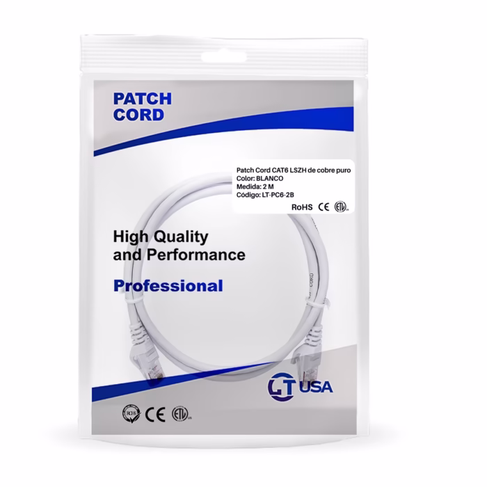 Cable Patch Cord Cat  Metros Blanco LSZH LT USA LT PC B Conexión de Red Rápida y Confiable