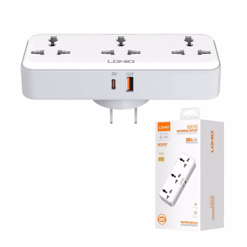 Enchufe Triple con Carga Rápida USB C PD y QC LDNIO SC Potencia y Versatilidad en un Diseño Compacto