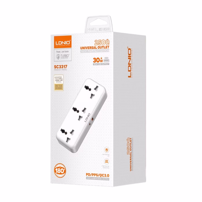 Enchufe Triple con Carga Rápida USB C PD y QC LDNIO SC Potencia y Versatilidad en un Diseño Compacto