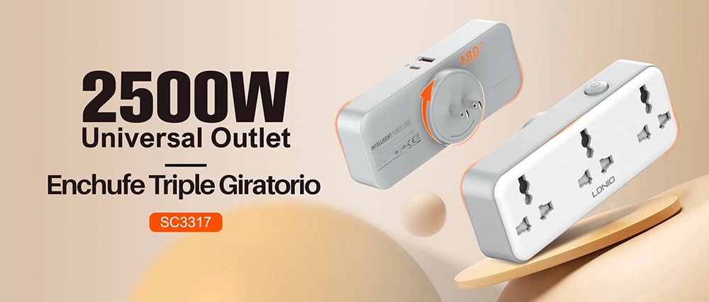 Enchufe Triple con Carga Rápida USB-C PD y QC3.0 LDNIO SC3317: Potencia y Versatilidad en un Diseño Compacto