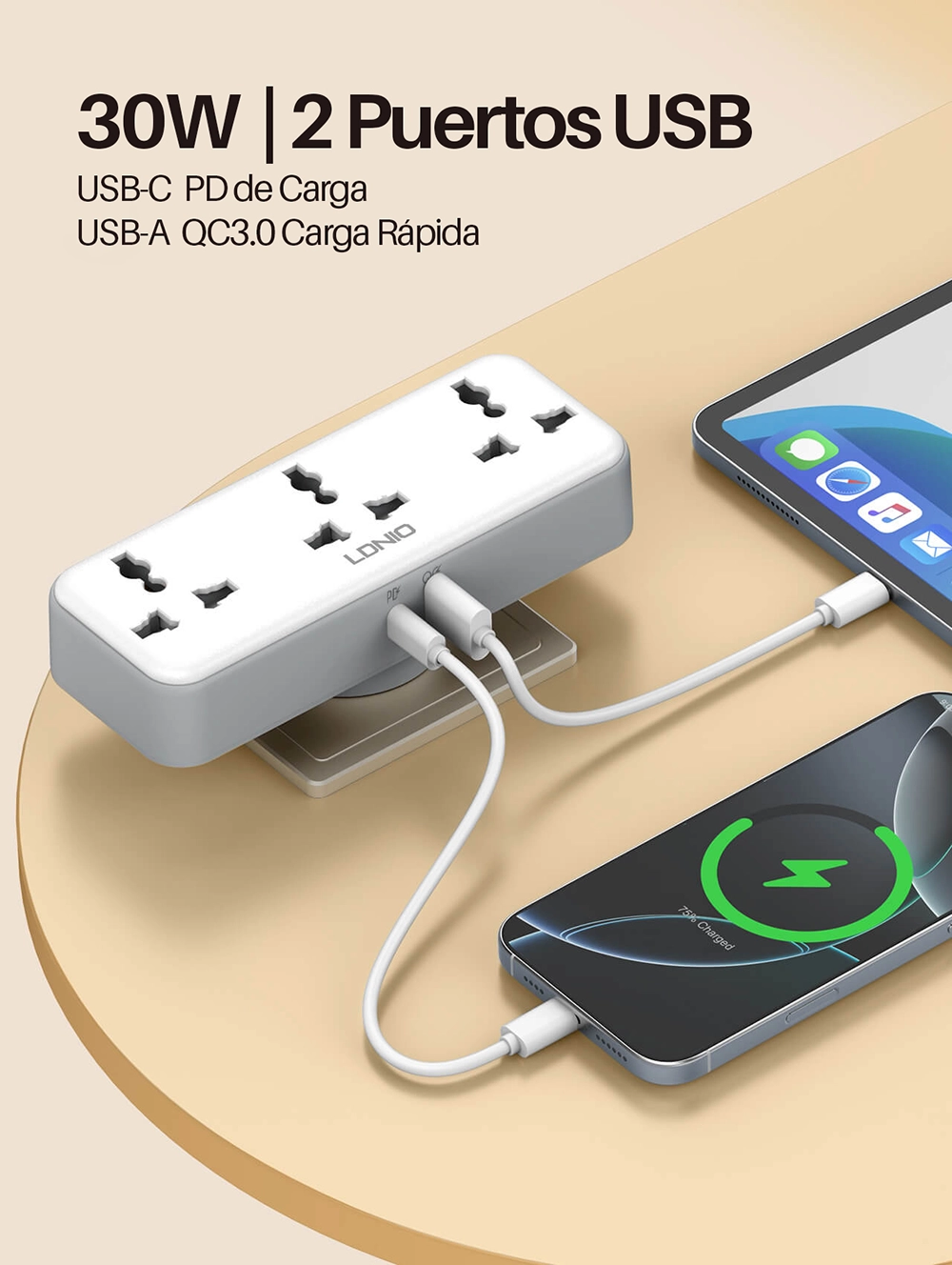 Enchufe Triple con Carga Rápida USB-C PD y QC3.0 LDNIO SC3317: Potencia y Versatilidad en un Diseño Compacto