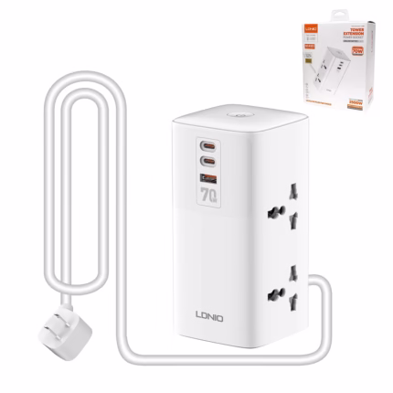 Extensión Eléctrica 70W GaN con 4 Tomas y 3 USB (2 USB-C PD + 1 USB-A QC3.0) LDNIO SC4383: Potencia y Seguridad para tu Hogar u Oficina, Extensión de Corriente con USB