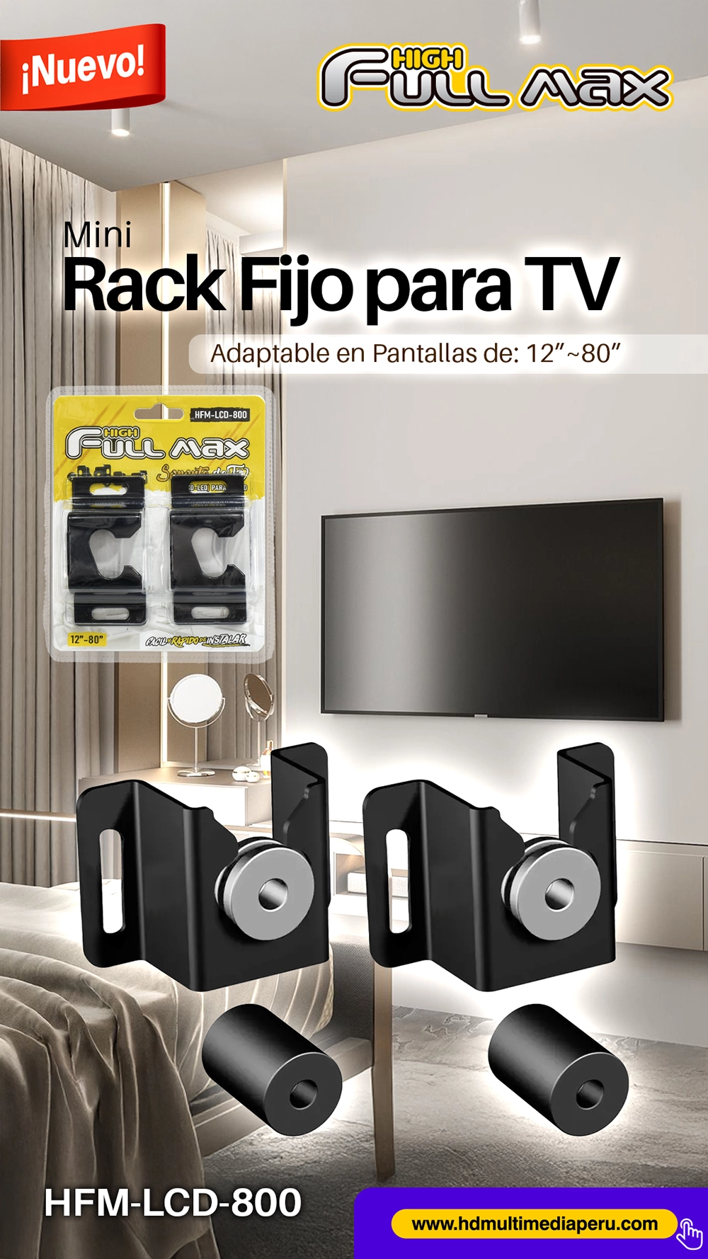 Mini Rack Fijo para TV 12"-80" High Full Max HFM-LCD-800: Montaje Seguro y Discreto para tu Televisor