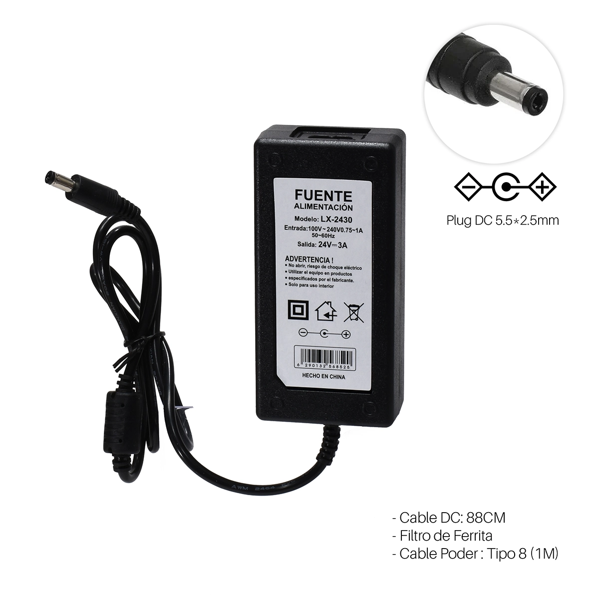 Adaptador de Voltaje 24V 3A Tronic LX-2430: Energía Estable y Confiable para tus Equipos