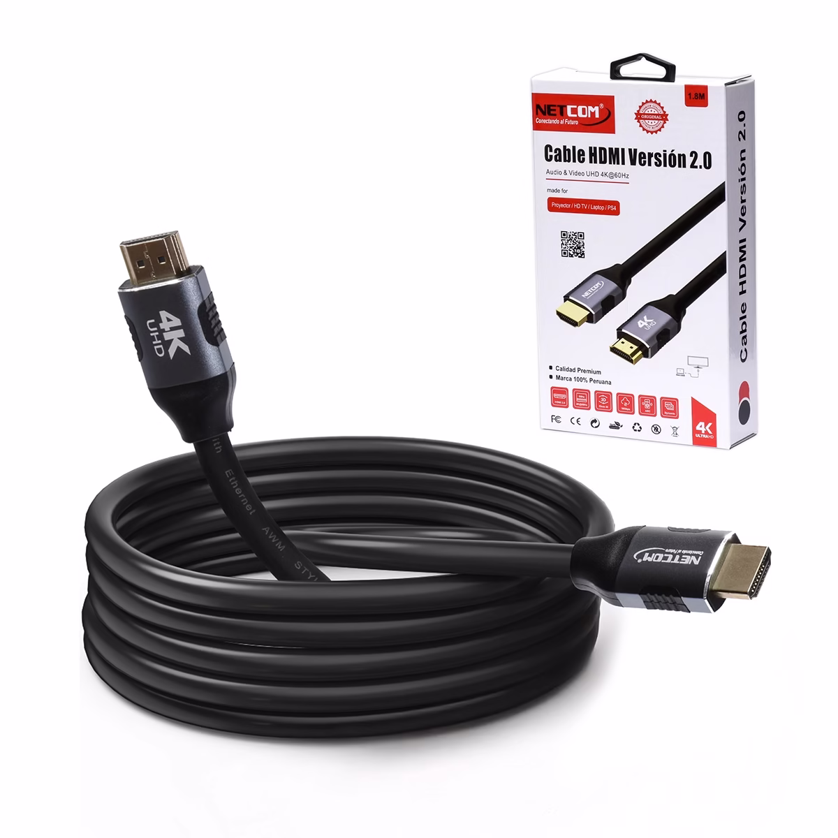 Cable HDMI 4K de 18MT Versión 20 100 Cobre Ultra HD 4K60Hz NETCOM PE HD0102____ HD Multimedia PERU SAC Cable HDMI K m Cobre NETCOM PE HD Imagen Ultra HD y Sonido Superior HDMI Netcom K MT