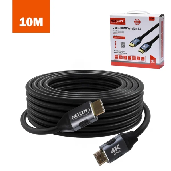 Cable HDMI 4K 10 Metros 100% Cobre NETCOM PE-HD0110: Conexión Ultra HD a Máxima Distancia Pasiva, Cable HDMI NETCOM 10 Metros