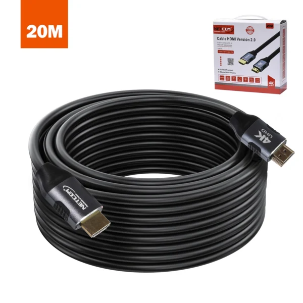 Cable HDMI 4K 20 Metros 100% Cobre NETCOM PE-HD0120: Máximo Alcance para Señales Ultra HD, Cable HDMI 20 Metros NETCOM