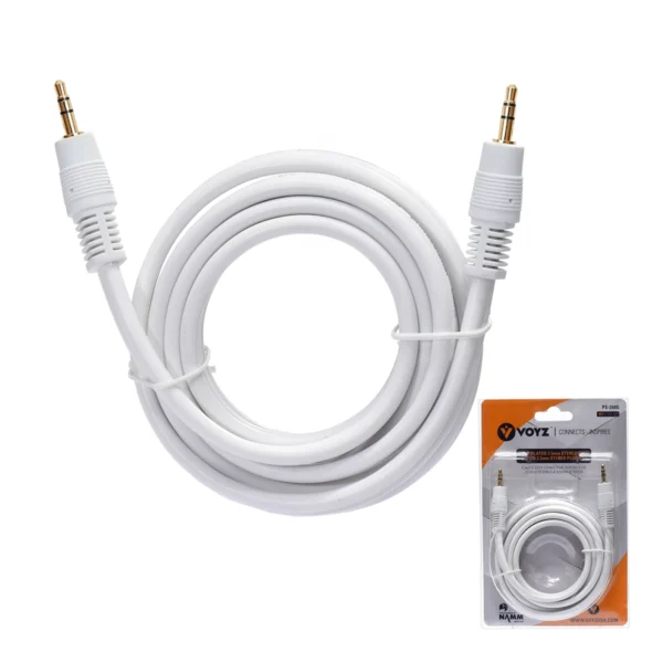 Cable MiniPlug Estéreo 1.8m Blanco VOYZ PS-250G: Sonido Claro y Conexión Duradera
