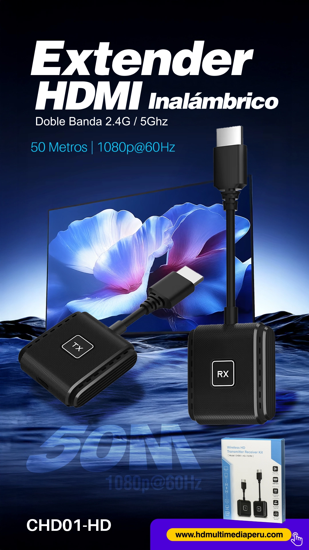 Extensor HDMI Inalámbrico 50m 1080p CHD01-HD: Libera tu Señal HDMI Sin Cables