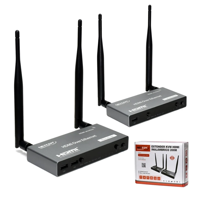 Extensor KVM HDMI Inalámbrico 200m 1080p NETCOM PE-EXI200: Control Remoto Total sin Cables