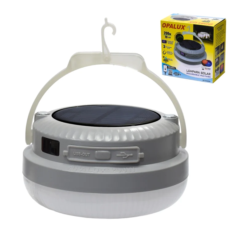 Lámpara Solar LED Recargable 200W Opalux OP-FD200W: Luz Ultra Brillante, Solar, Power Bank y Más