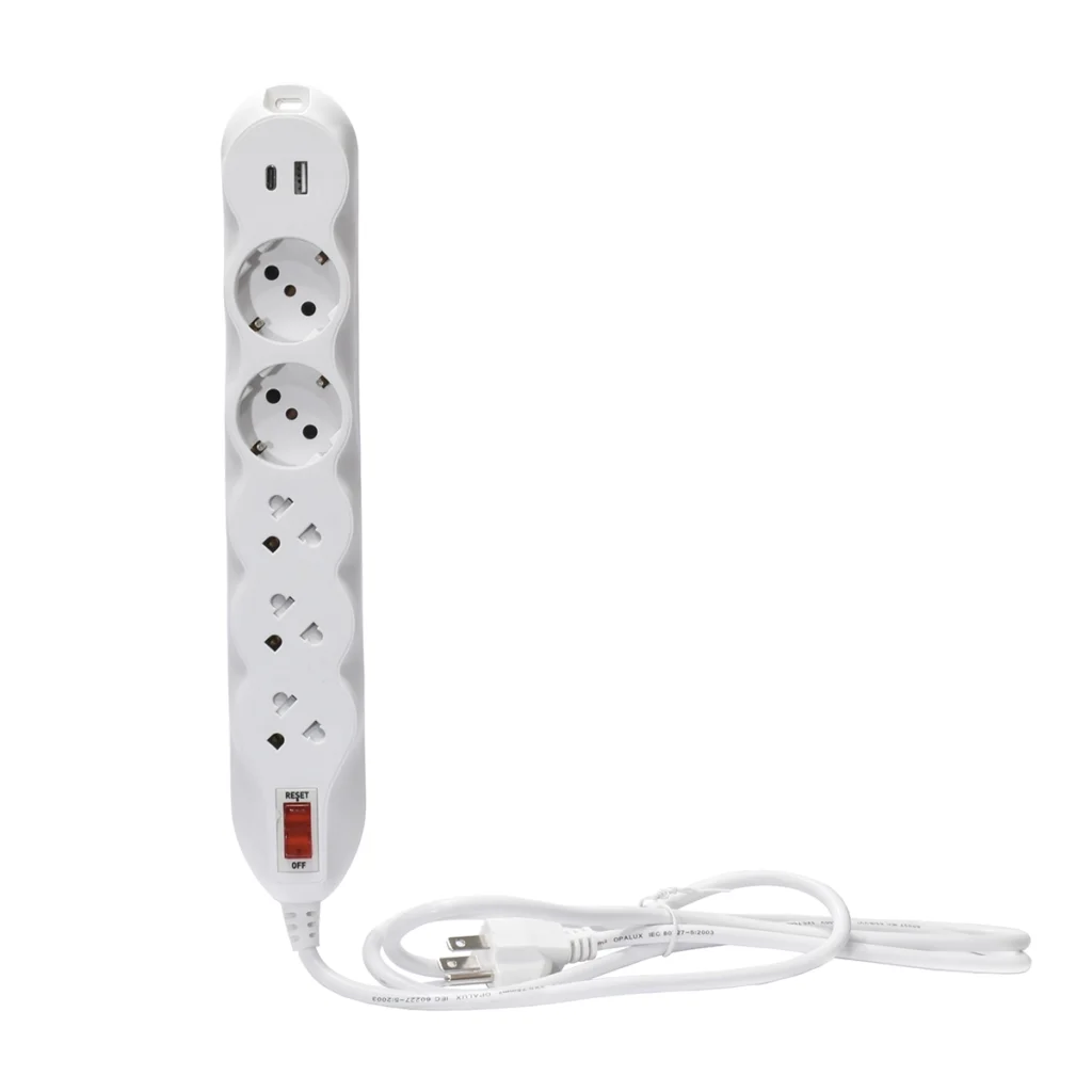 Supresor de Picos Opalux OP USB con  Tomas SchukoUniversal y USB CA Protección y Carga Total