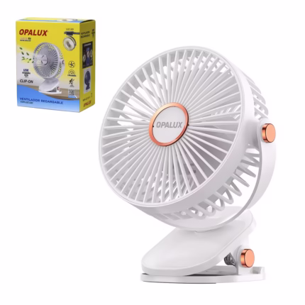 Ventilador Clip-On Recargable con Luz LED Opalux OP-CF60-BL: Frescura Personal Donde Quieras