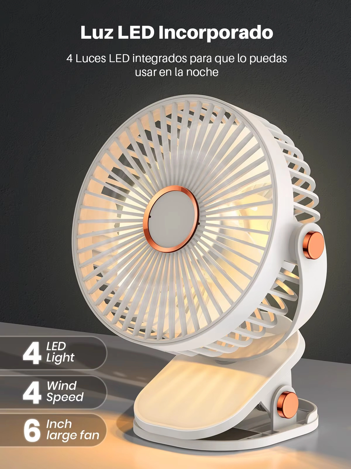 Ventilador Clip-On Recargable con Luz LED Opalux OP-CF60-BL: Frescura Personal Donde Quieras