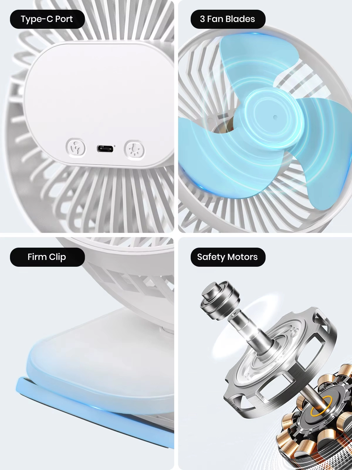 Ventilador Clip-On Recargable con Luz LED Opalux OP-CF60-BL: Frescura Personal Donde Quieras