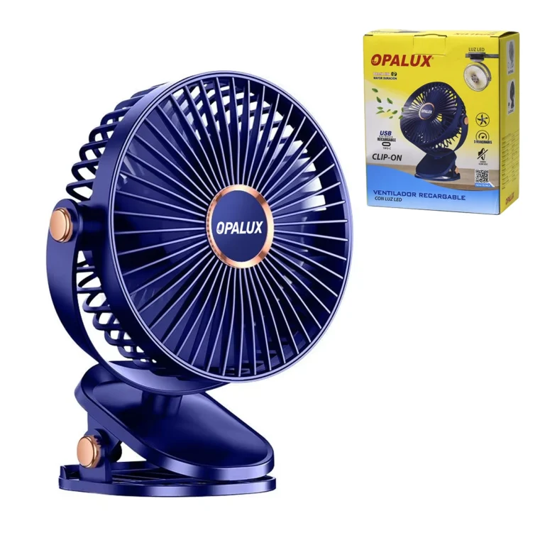 Ventilador Clip-On y de Pared Recargable Azul con Luz LED Opalux OP-CF60-AZ: Frescura Versátil Donde la Necesites