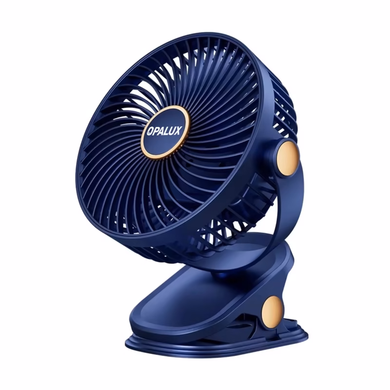 Ventilador Clip On y de Pared Recargable Azul con Luz LED Opalux OP CF AZ Frescura Versátil Donde la Necesites