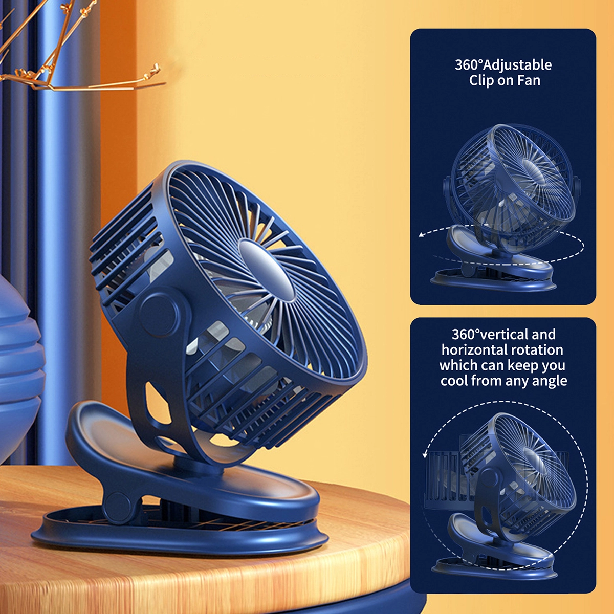 Ventilador Clip-On y de Pared Recargable Azul con Luz LED Opalux OP-CF60-AZ: Frescura Versátil Donde la Necesites