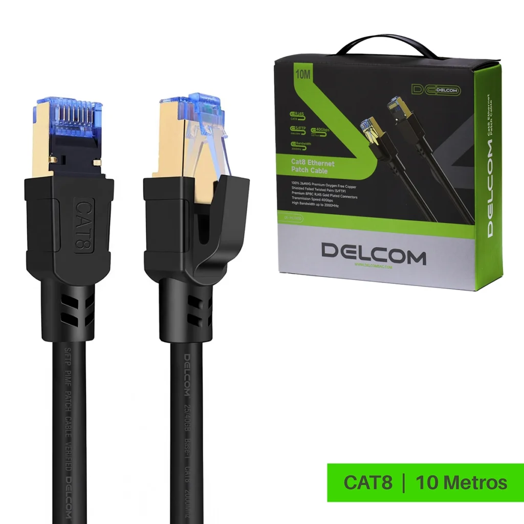 Cable Patch Cord Cat8 10 Metros SFTP Delcom DL-ML0810: ¡40Gbps y Máximo Blindaje en Grandes Distancias!