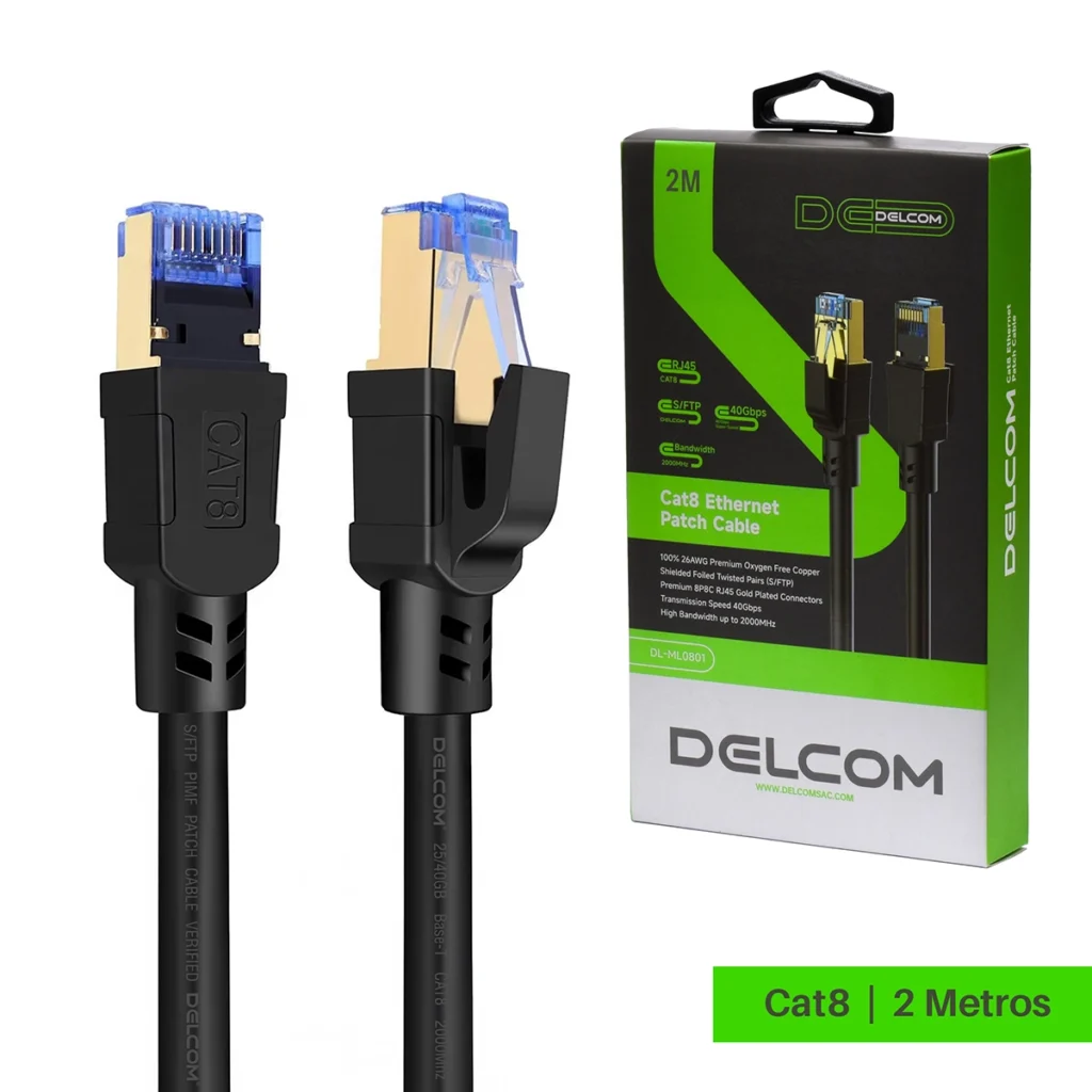 Cable Patch Cord Cat8 2 Metros SFTP Delcom DL-ML0802: ¡40Gbps con Blindaje Superior!