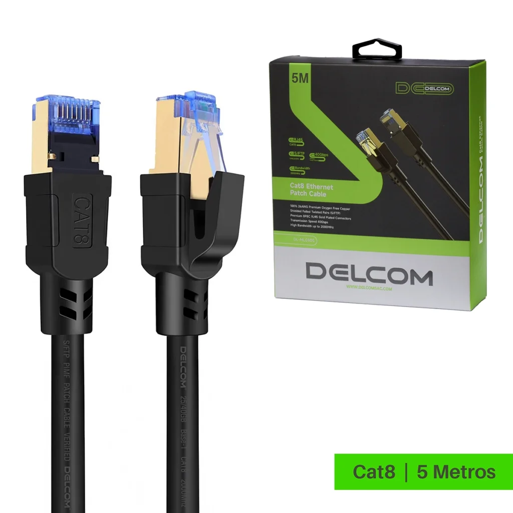 Cable Patch Cord Cat8 5 Metros SFTP Delcom DL-ML0805: ¡40Gbps y Máxima Protección a Distancia!