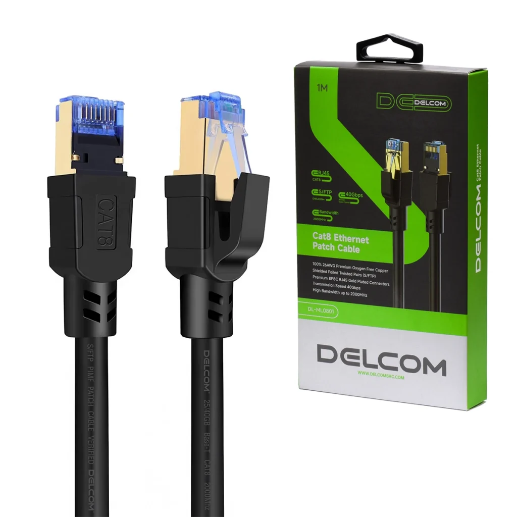 Cable Patch Cord Cat8 1m S/FTP Delcom DL-ML0801: ¡Velocidad 40Gbps y Máximo Blindaje!