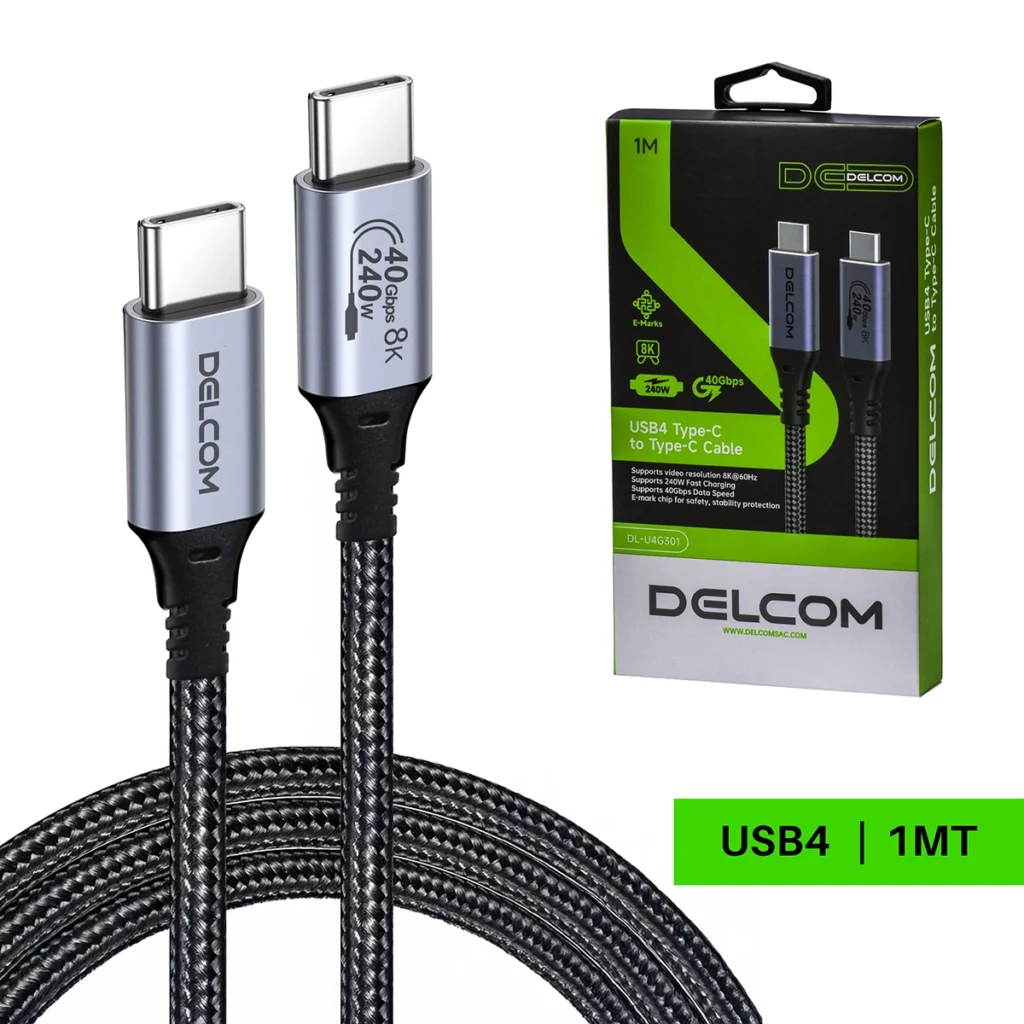 Cable USB-C USB4 Gen3 Delcom DL-U4G301 (1m): ¡8K 60Hz, 40Gbps y Carga 240W!