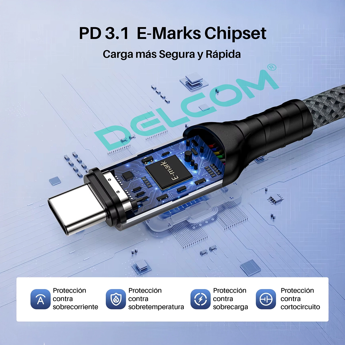 Cable USB-C USB4 Gen3 Delcom DL-U4G302 (2m): ¡8K 60Hz, 40Gbps y Carga 240W a Mayor Distancia!, Cable USB-C Gen3 2 Metros Delcom DL-U4G302: ¡8K 60Hz, 40Gbps y Carga 240W a Mayor Distancia!