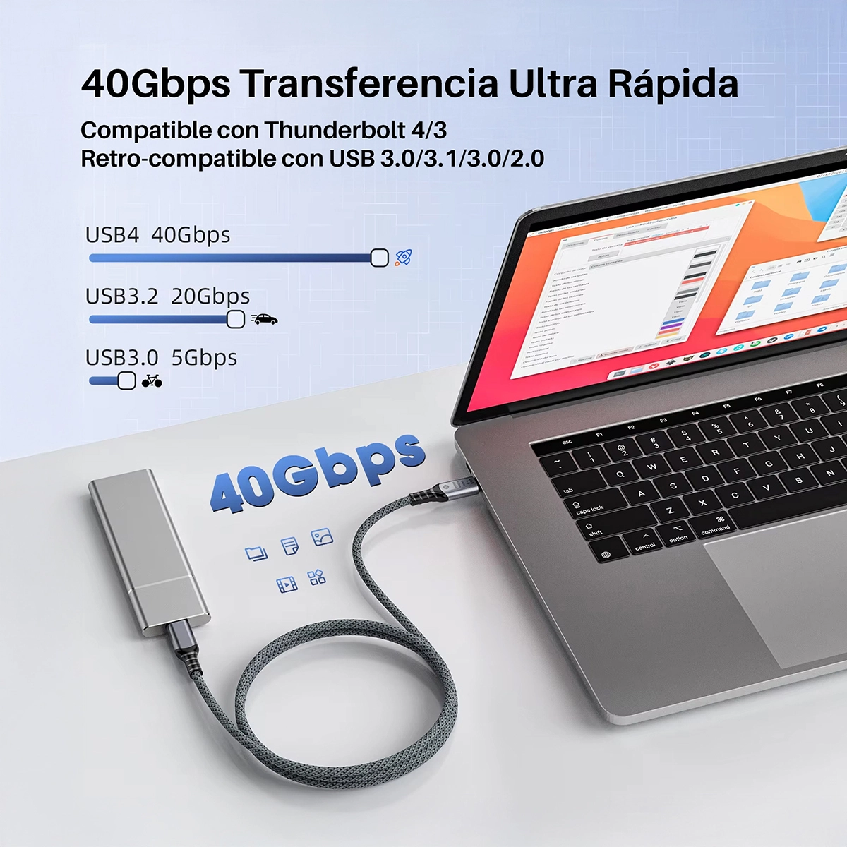 Cable USB-C USB4 Gen3 Delcom DL-U4G302 (2m): ¡8K 60Hz, 40Gbps y Carga 240W a Mayor Distancia!