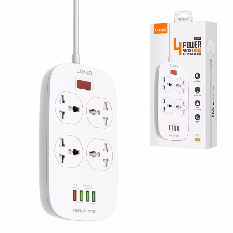 Supresor de Picos LDNIO SC con  Tomas Universales y  USB QC Carga Rápida y Protección Total