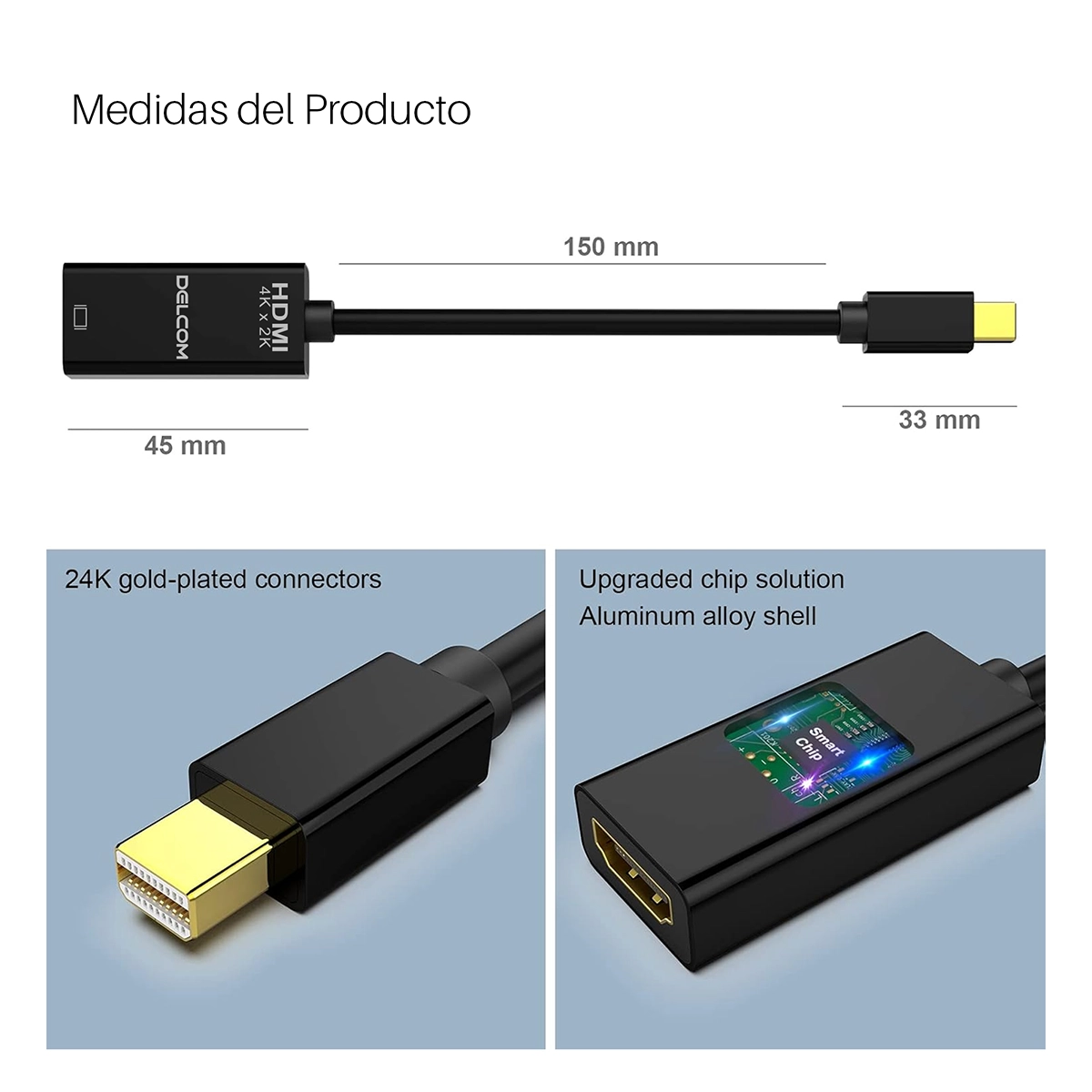 Adaptador Mini DisplayPort a HDMI 4K 60Hz Delcom DL-DADP003: ¡Conecta tu Laptop a la Ultra Alta Definición!