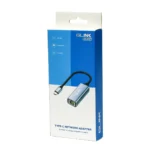 Ethernet Glink GL-041C: ¡Conexión por Cable Ultrarrápida y Estable!, Adaptador Glink GL-041C de color negro con carcasa de aluminio, mostrando el conector USB-C en un extremo y el puerto de red RJ45 en el otro, sobre un fondo blanco.
