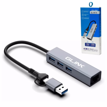 Adaptador 4-en-1 USB-C/A a LAN Gigabit y 3 Puertos USB 3.0 Glink GL-051A: ¡La Conexión Universal!