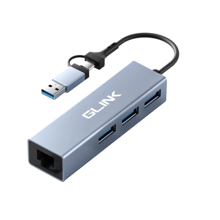 Adaptador 4-en-1 USB-C/A a LAN Gigabit y 3 Puertos USB 3.0 Glink GL-051A: ¡La Conexión Universal!