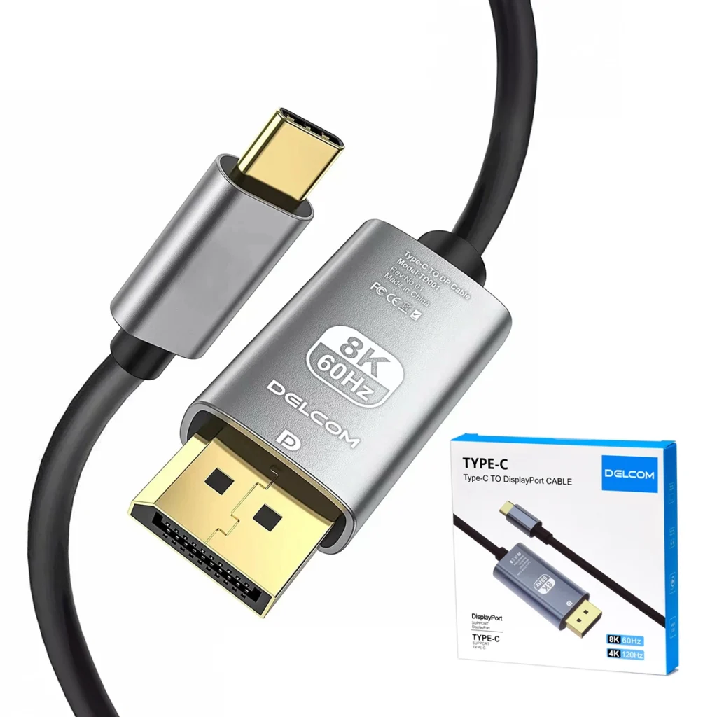 Cable USB-C a DisplayPort 8K 2m Delcom DL-CDP002: ¡Conecta tu Laptop a la Máxima Resolución y Fluidez!
