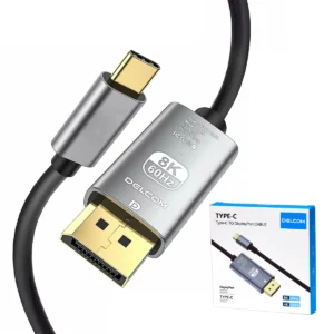 Cable USB-C a DisplayPort 8K 2m Delcom DL-CDP002: ¡Conecta tu Laptop a la Máxima Resolución y Fluidez!
