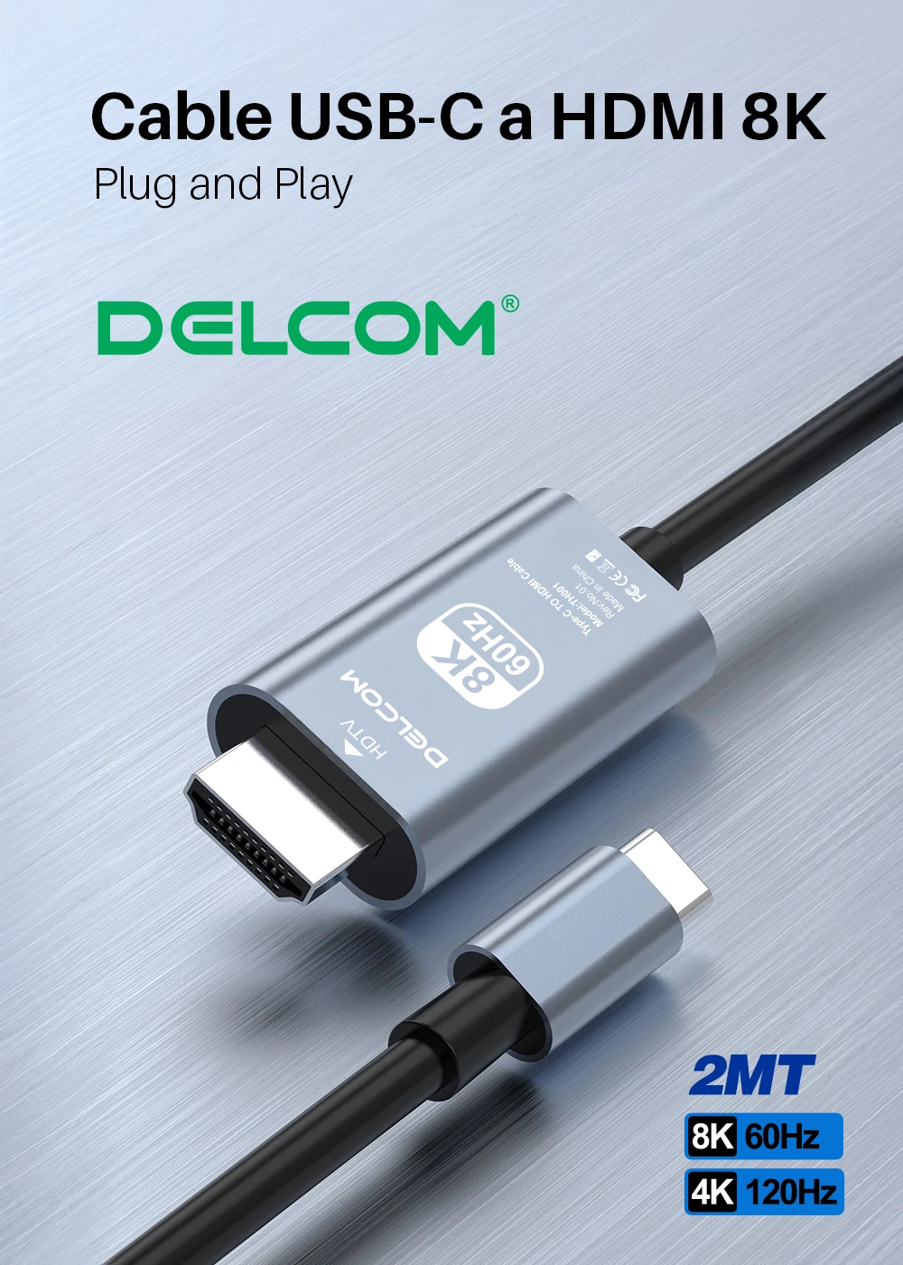 Cable USB-C a HDMI 8K 60Hz de 2 Metros Delcom DL-CHD002: ¡Calidad de Imagen Insuperable!