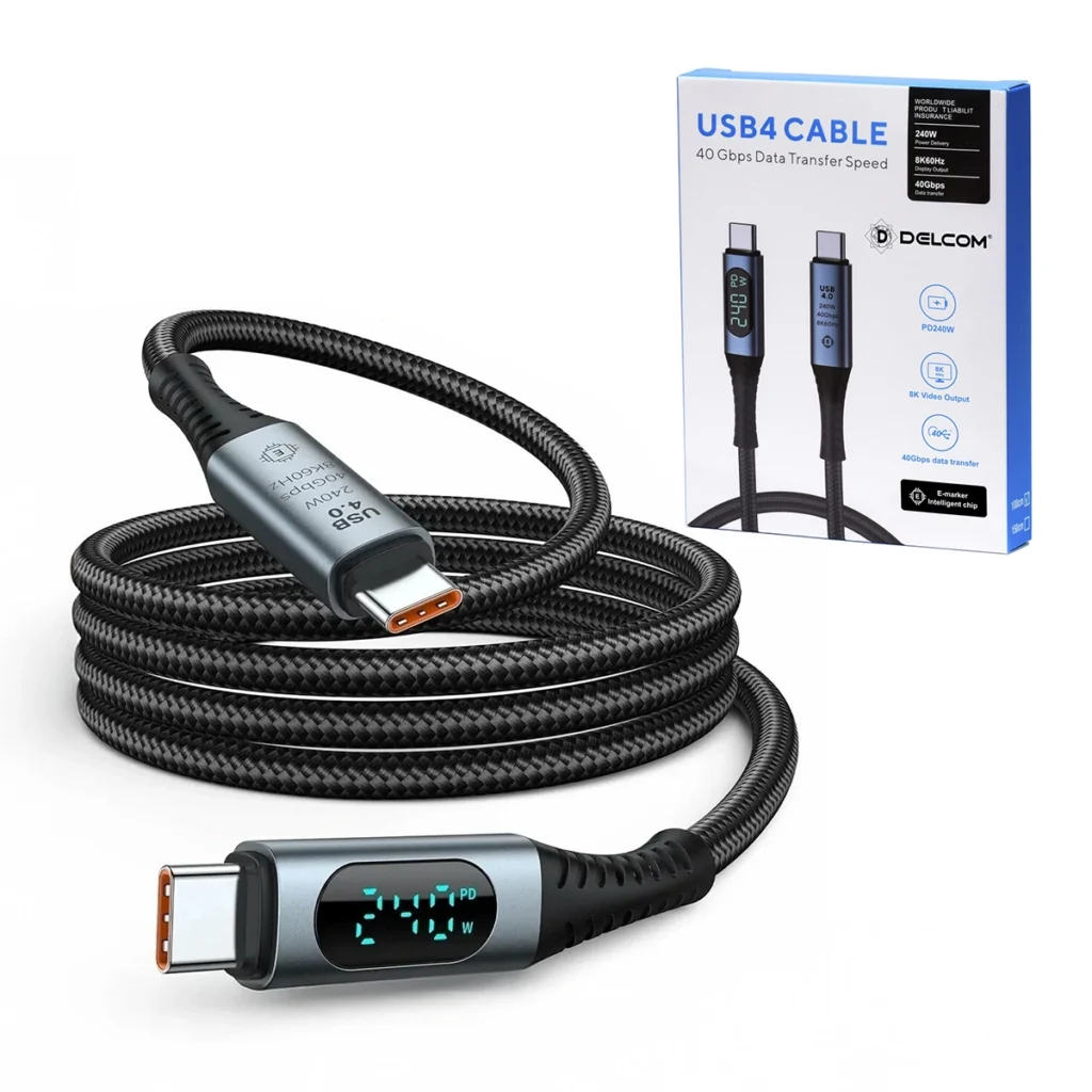 Cable USB-C USB4 1m Delcom DL-U4T301 con Pantalla LED: ¡8K, 40Gbps y Carga de 240W!