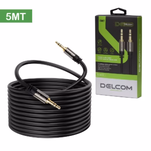 Cable de audio estéreo Delcom DL-MST05 de 5 metros color negro, con conectores miniplug 3.5mm metálicos y bañados en oro