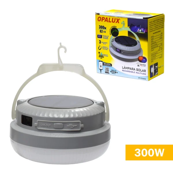 Lámpara LED Recargable 300W Opalux OP-FD300W: ¡Luz Ultra Potente, Solar, Power Bank y Base Magnética!
