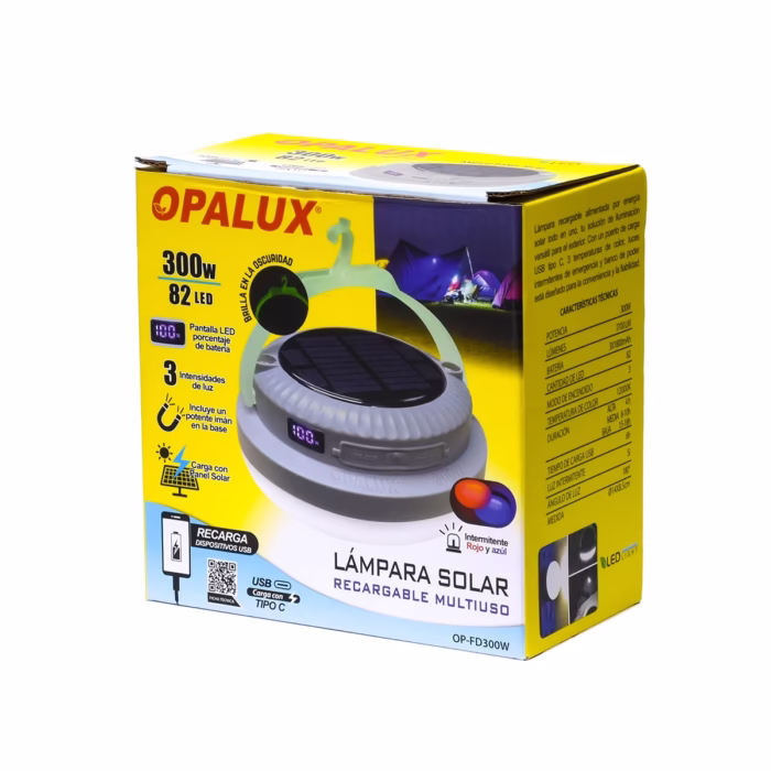 Lámpara LED Recargable W Opalux OP FDW Luz Ultra Potente Solar Power Bank y Base Magnética