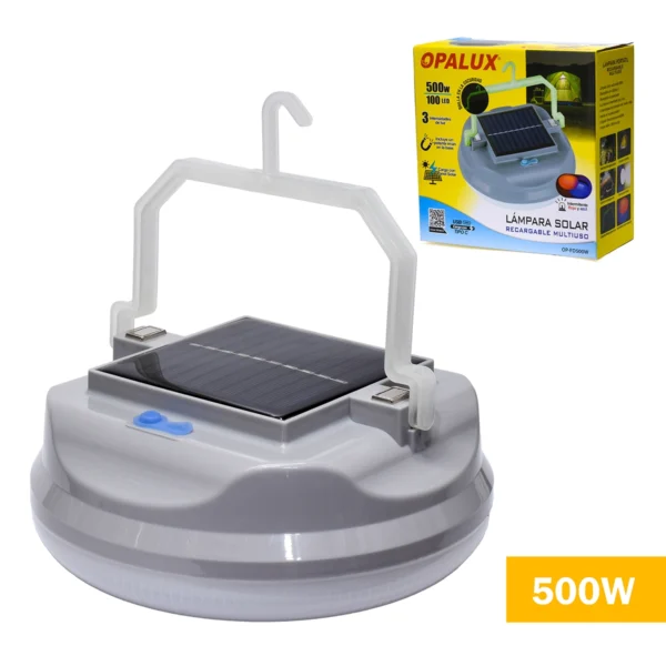 Lámpara LED Recargable 500W Opalux OP-FD500W: ¡La Máxima Potencia en Luz Portátil, Solar y Power Bank!