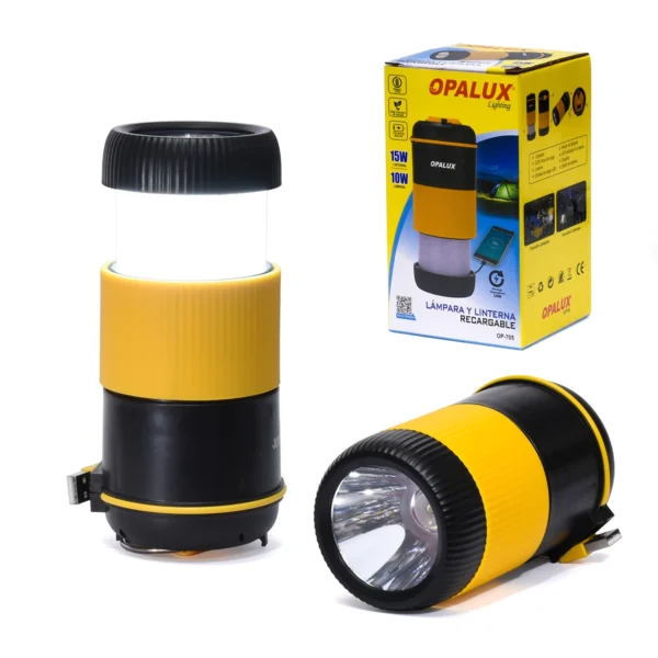 Lámpara y Linterna LED Recargable 2-en-1 Opalux OP-705 con Power Bank: ¡Tu Luz para Todo!
