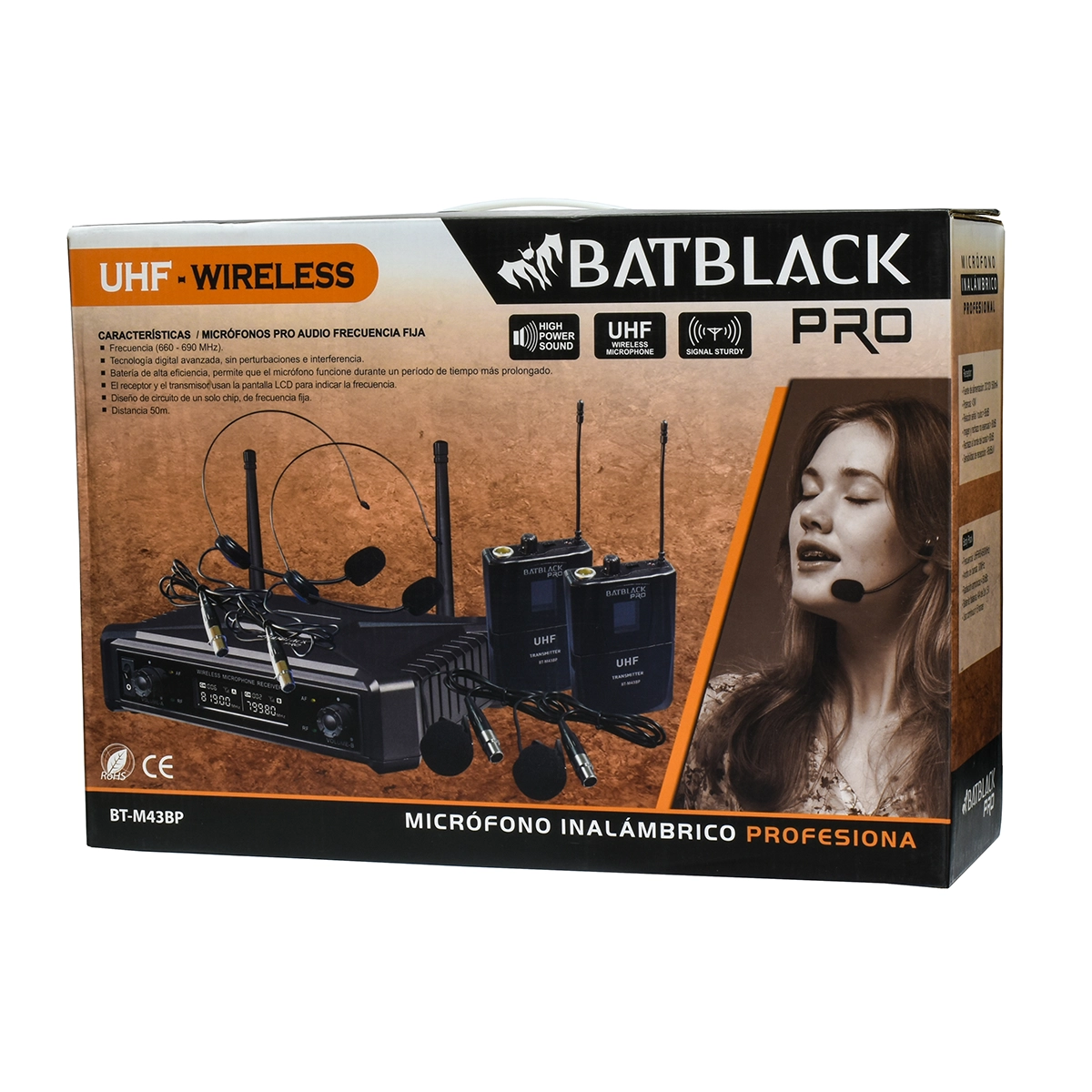 Sistema de Micrófono Inalámbrico UHF Doble (Vincha y Solapa) BatBlack BT-M43BP: ¡Versatilidad y Claridad Profesional!