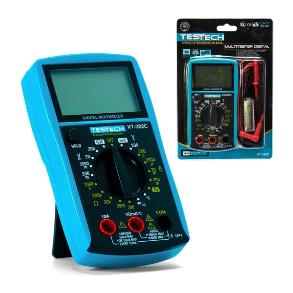 Multitester Digital Testech KT-382C (CAT II 600V): ¡Mide Voltaje, Corriente, Temperatura y Más!, Multimetro Digital
